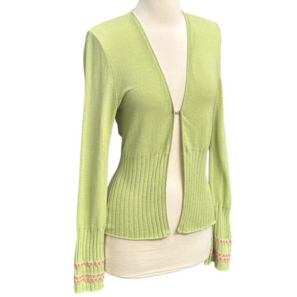 SOLD Vintage Y2K Dbline fitted Cardigan Green Pink Preppy embroidered fairy - Picture 3 of 11